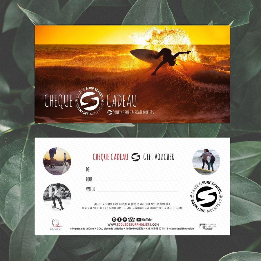 Bon Cadeau SOONLINE Surfschool Stage 3 cours Surf / Skate