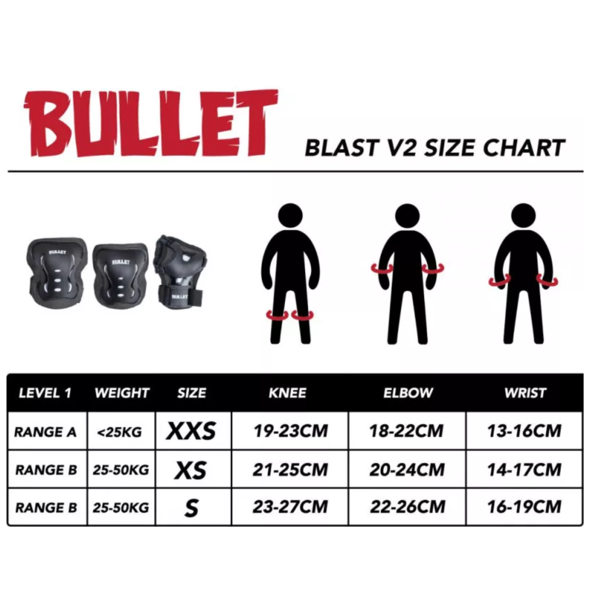 Pack 3 protections enfant BULLET Blast V2 Junior - Noir / Blanc
