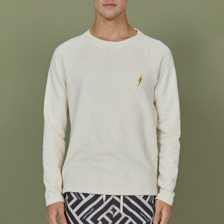 Pull LIGHTNING BOLT Raglan White Crew Neck