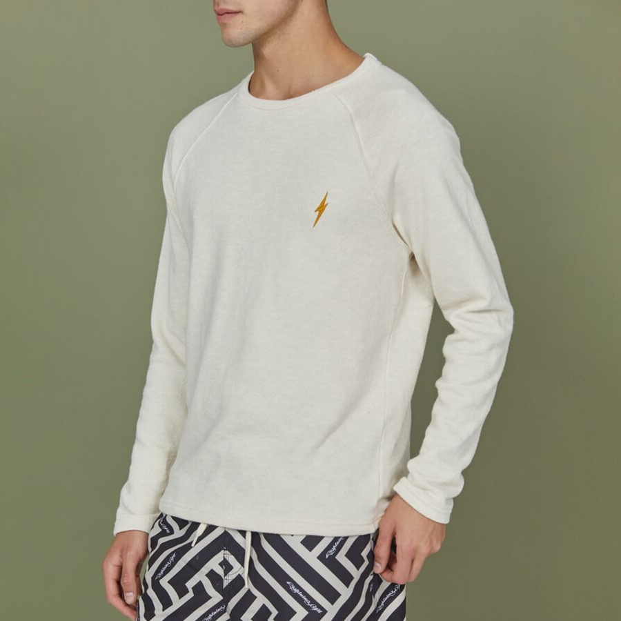 Pull LIGHTNING BOLT Raglan White Crew Neck