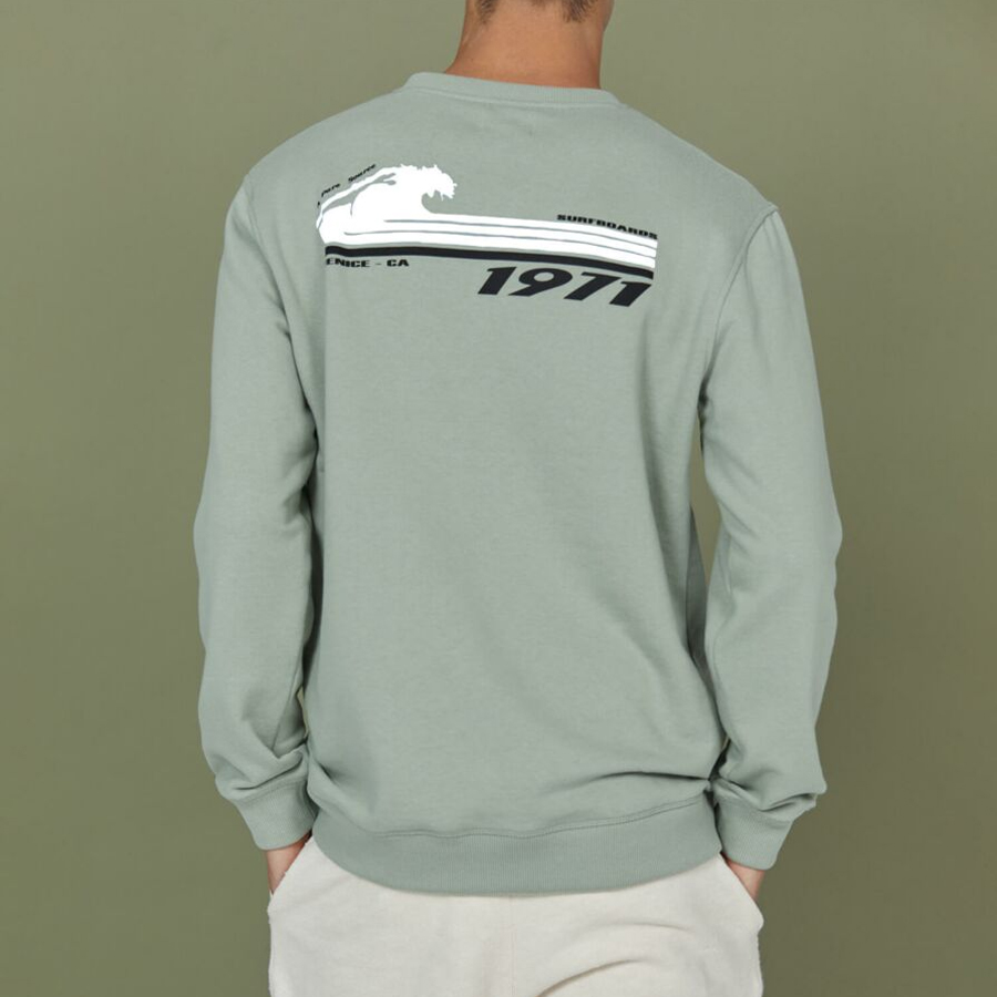 Pull Crew Neck LIGHTNING BOLT Green Front & Back Print