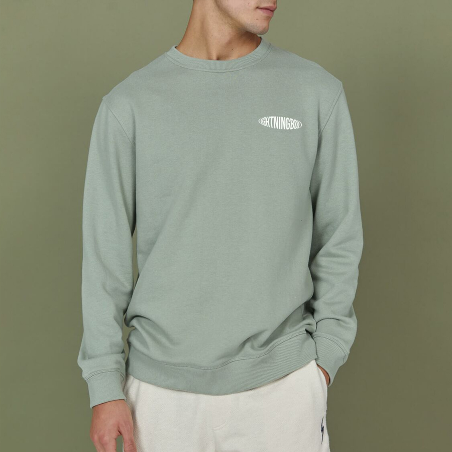 Pull Crew Neck LIGHTNING BOLT Green Front & Back Print