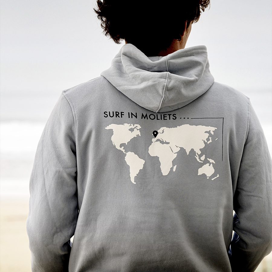 Sweat à capuche SOONLINE Bleu & Blanc World Map - Soon Line