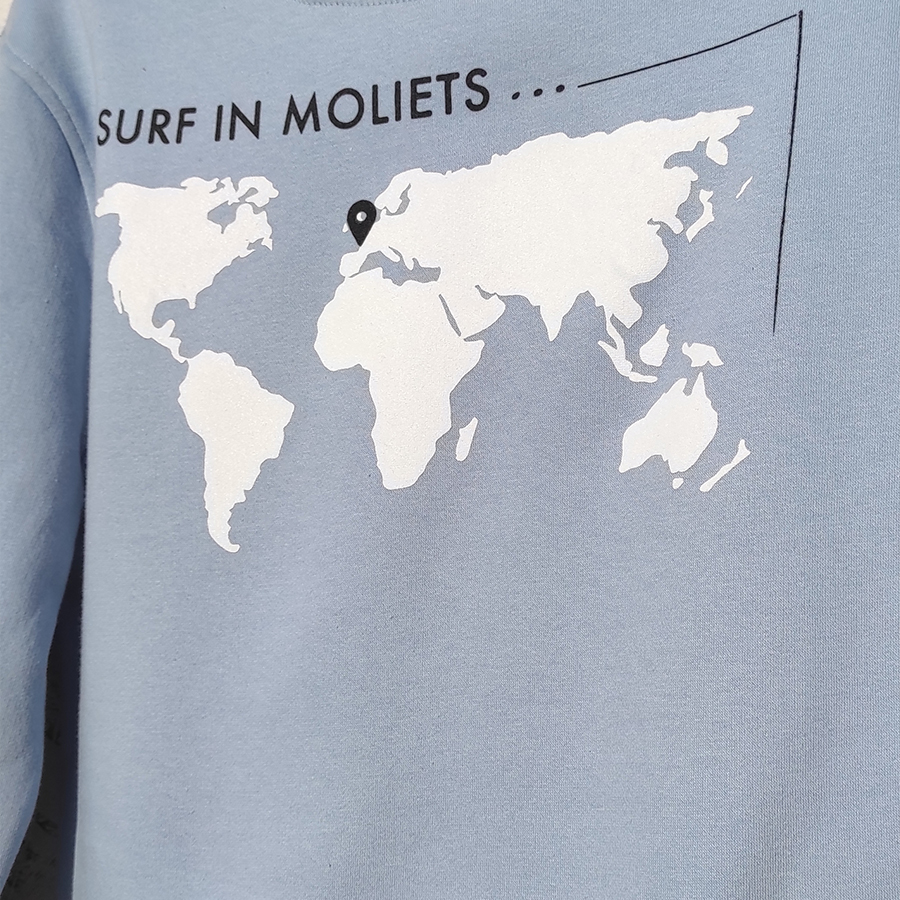 Sweat à capuche SOONLINE Bleu & Blanc World Map - Soon Line