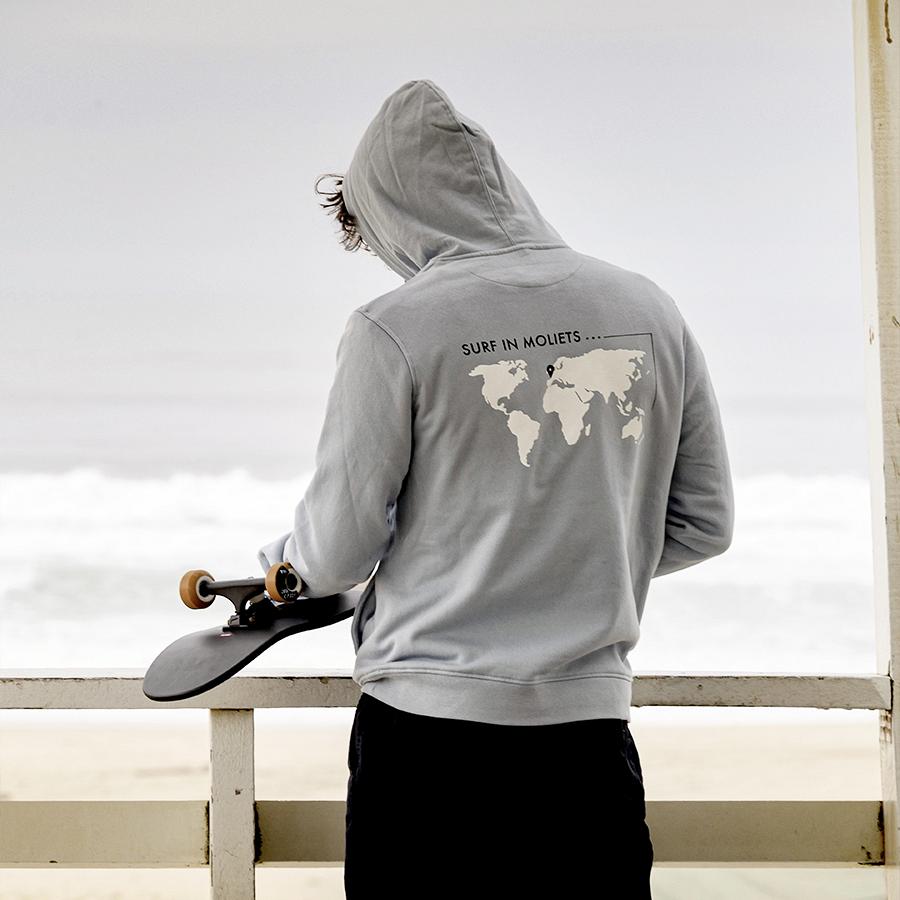 Sweat à capuche SOONLINE Bleu & Blanc World Map